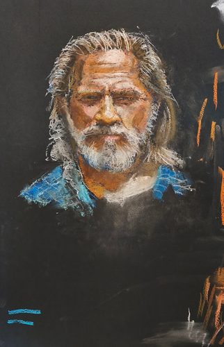 2. Jeff Bridges portrait, pastel, demo painting.